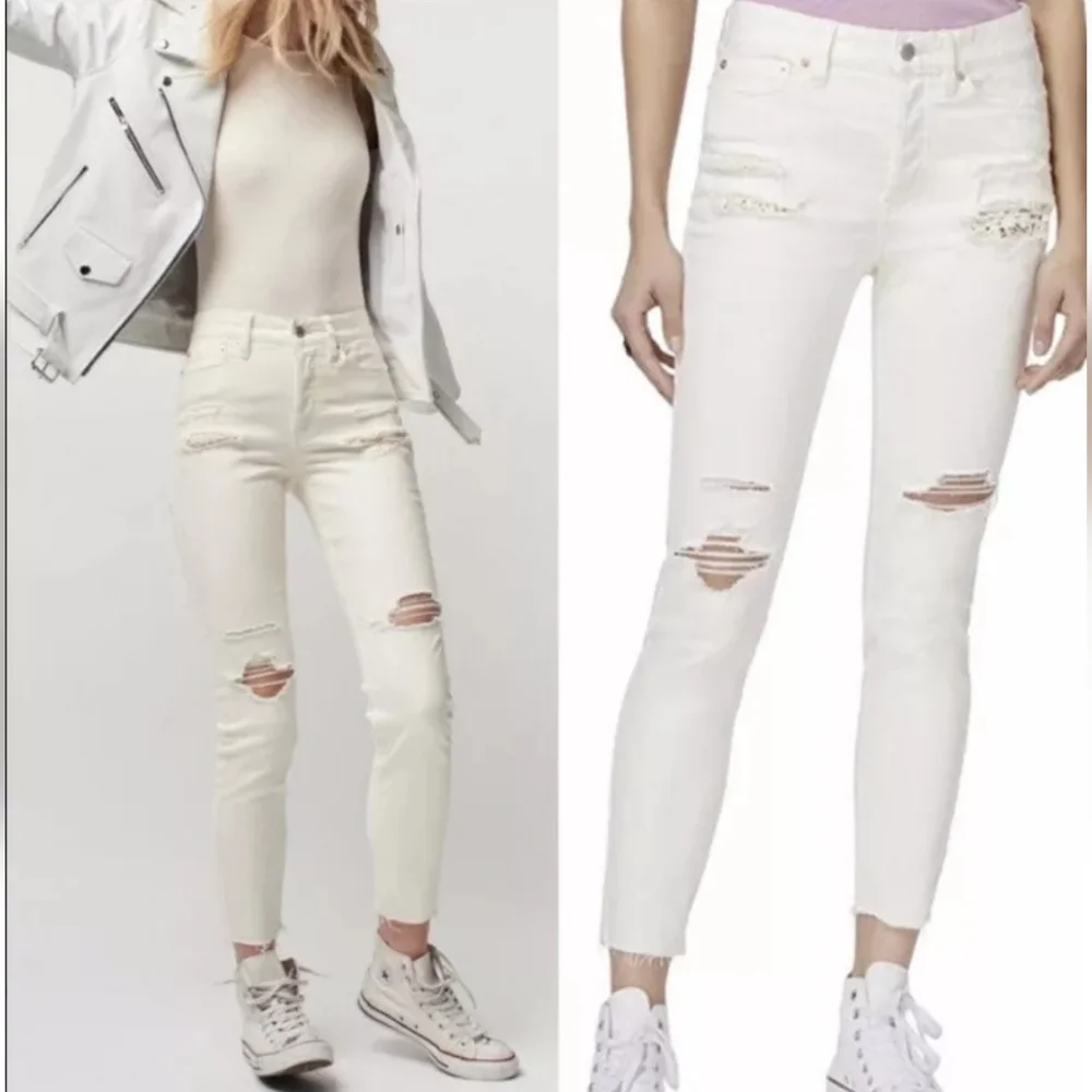 Free People Size Womens Sz 30 Knees Skinny White Jeans 61855-16515125 DISTRESSED